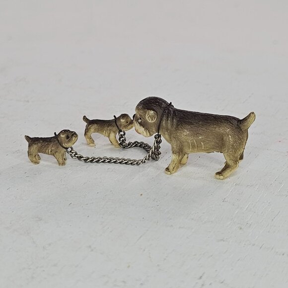 Vintage Celluloid Chained Bulldog Mom With Puppies Miniature Figurines - Picture 5 of 7